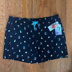Kanu Surf Black Swim Shorts with Tropical Print